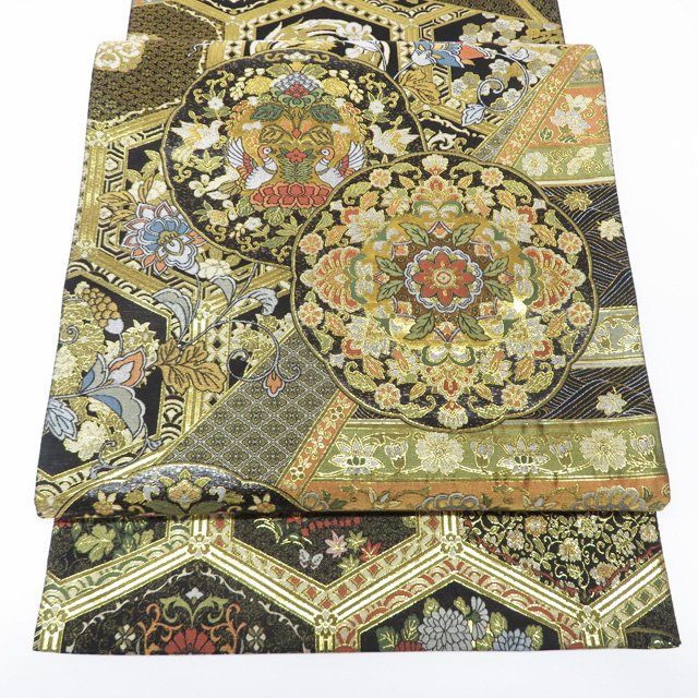 【 中古 】 袋帯 リサイクル 正絹 フォーマル 仕立て上がり 全通 本金箔 超極細織り錦 神鏡亀甲文様 箔糸 A1235-8 [結婚式 お宮参り 七五三 式典 お茶会 お茶席 茶道 利休忌 送料無料 きもの北條]