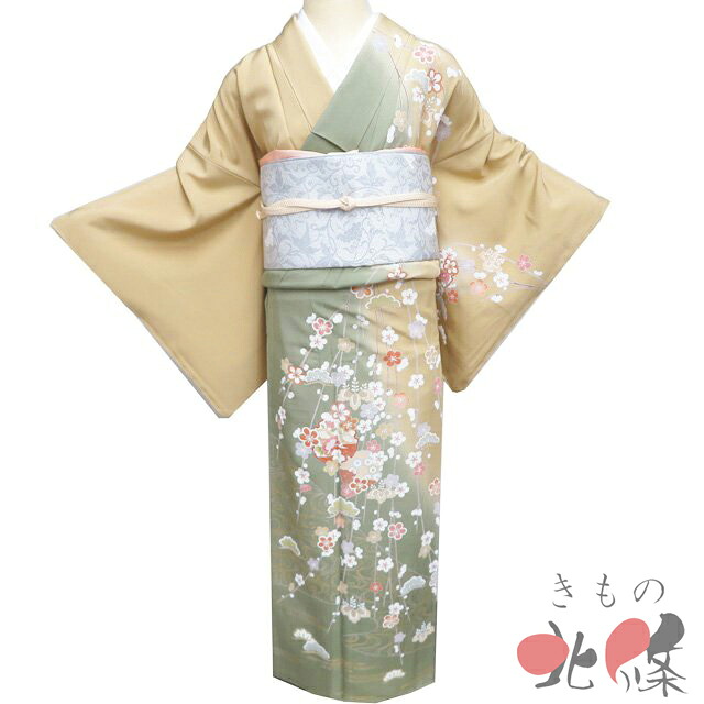 【 中古 】 訪問着 リサイクル着物 正絹 袷 フォーマル 花の図 梅 松 桐 流水 暈し 枯色 柳茶色 多色 金 身丈162.5cm 裄66cm M A1336-8 [入学式 卒業式 お宮参り 結婚式 お茶会 お茶席 茶道 利休忌 和服 送料無料 きもの北條]｜特選リサイクル着物　きもの北條