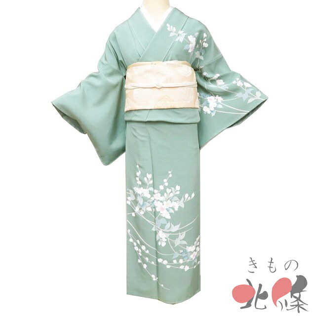 【 中古 】 訪問着 リサイクル着物 正絹 袷 フォーマル 加賀友禅 藤藁隆 落款 花の図 青竹色 多色 身丈157cm 裄64.5cm M A1349-8 [入学式 卒業式 お宮参り 結婚式 お茶会 お茶席 茶道 利休忌 和服 送料無料 きもの北條]｜特選リサイクル着物　きもの北條 21,226円