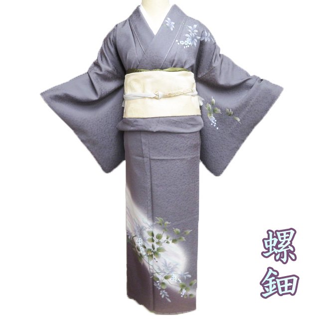 【 未使用 】 訪問着 着物 正絹 袷 フォーマル 螺鈿 植物文様 反端付き 煤色 多色 身丈164.5cm 裄66.5cm L A1279-9 [入学式 卒業式 お宮参り 結婚式 お茶会 お茶席 茶道 利休忌 和服 送料無料 きもの北條]｜特選リサイクル着物　きもの北條