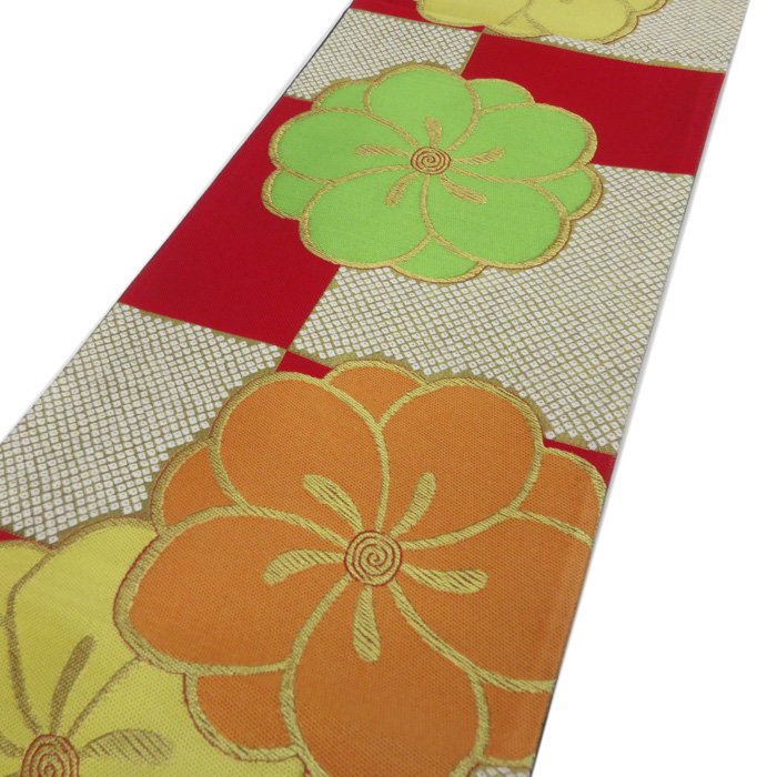＼ FINAL PRICE ／ 【 中古 】 振袖用 袋帯 市松に梅模様 リサイクル 着物 成人式 結婚式 結納 パーティー A750-10 [ 正絹 アウトレット レンタルアップ 振袖 袋帯 中古 販売 セール バーゲン 送料無料 きもの北條]｜特選リサイクル着物　きもの北條