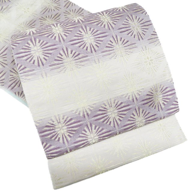 【 中古 】 袋帯 リサイクル 正絹 フォーマル 仕立て上がり 六通 花菱模様 灰白色 薄色 金銀 A1032-10 [ 和服 お茶会 お茶席 茶道 着物 帯 kimono 通販 購入 送料無料 きもの北條]｜特選リサイクル着物　きもの北條