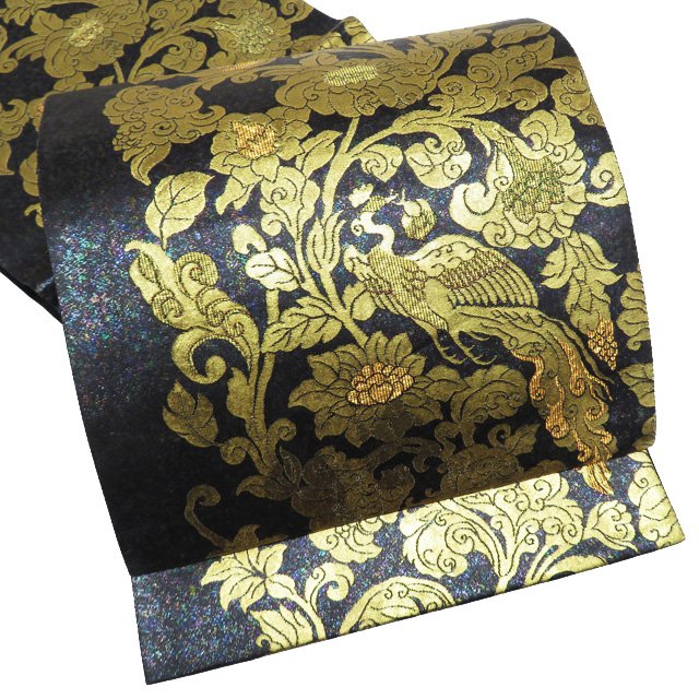＼ FINAL PRICE ／ 【 中古 】 袋帯 リサイクル 正絹 フォーマル 仕立て上がり 六通 花の図 鳳凰 引箔 黒色 多色 金 きもの北條 A933-11 [ 和服 お茶会 お茶席 茶道 着物 帯 kimono 通販 購入 送料無料 きもの北條]