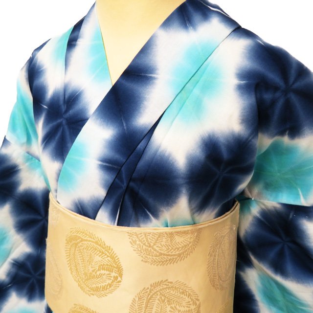 【 未使用 】 夏物 浴衣 着物 木綿 カジュアル 板締め絞り 青系色 多色 身丈161cm 裄67cm M A1035-15 [ ゆかた 洗える コスプレ 木綿 花火 祭り 夕涼み 送料無料 きもの北條]｜特選リサイクル着物　きもの北條
