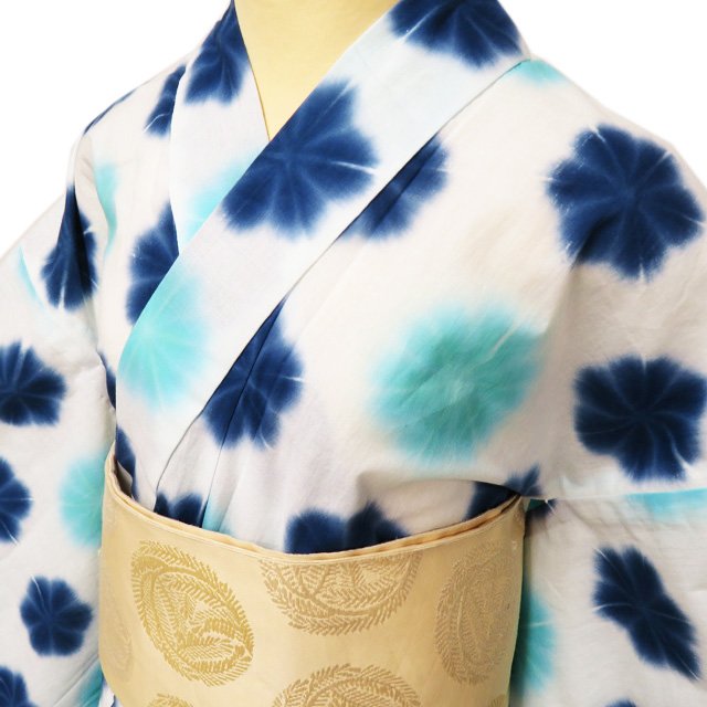 【 未使用 】 夏物 浴衣 着物 木綿 カジュアル 板締め絞り 青系色 多色 身丈161.5cm 裄66.5cm M A1035-16 [ ゆかた 洗える コスプレ 木綿 花火 祭り 夕涼み 送料無料 きもの北條]