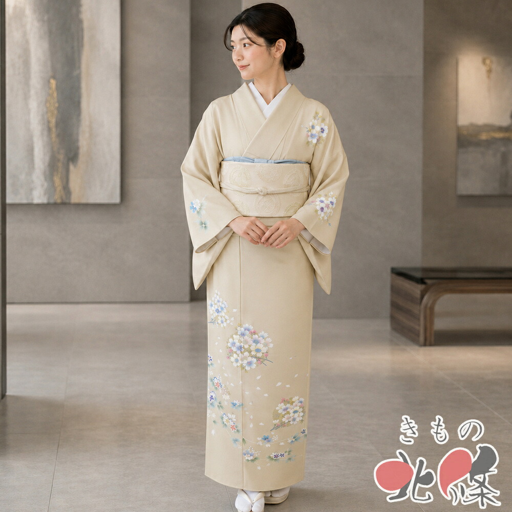 【 未使用 】 訪問着 着物 正絹 袷 フォーマル 金彩 花の図 桜 丁子色 多色 金 身丈159.5cm 裄65cm M A1396-16 [入学式 卒業式 お宮参り 結婚式 お茶会 お茶席 茶道 利休忌 和服 送料無料 きもの北條]｜特選リサイクル着物　きもの北條