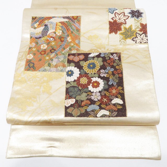【 中古 】 袋帯 リサイクル 正絹 フォーマル お太鼓柄 相良刺繍 中国刺繍 花鳥の図 箔糸 多色 金 A1234-19 [結婚式 お宮参り 七五三 式典 お茶会 お茶席 茶道 利休忌 送料無料 きもの北條]
