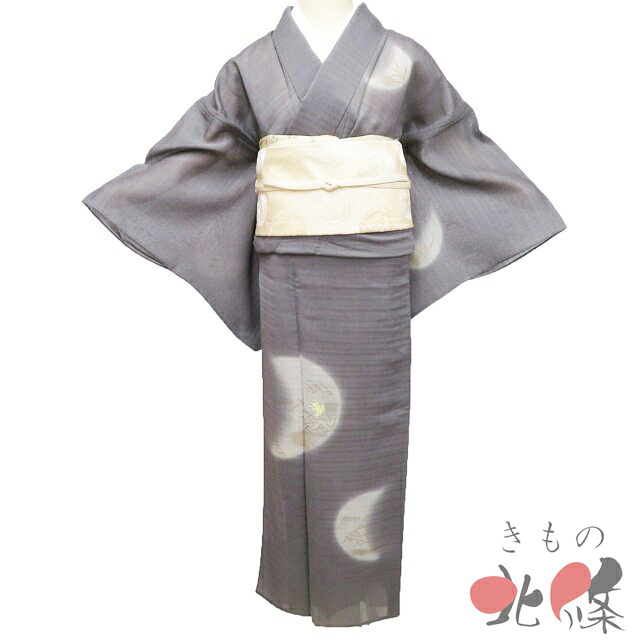 【 中古 】 特選 夏物 付け下げ 付下げ 訪問着 リサイクル着物 正絹 セミフォーマル 月と蛙の図 刺繍 煤色 金 身丈161.5cm 裄66cm M A1347-20 [夏きもの 涼感 お茶会 お茶席 茶道 お宮参り 和服 送料無料 きもの北條]