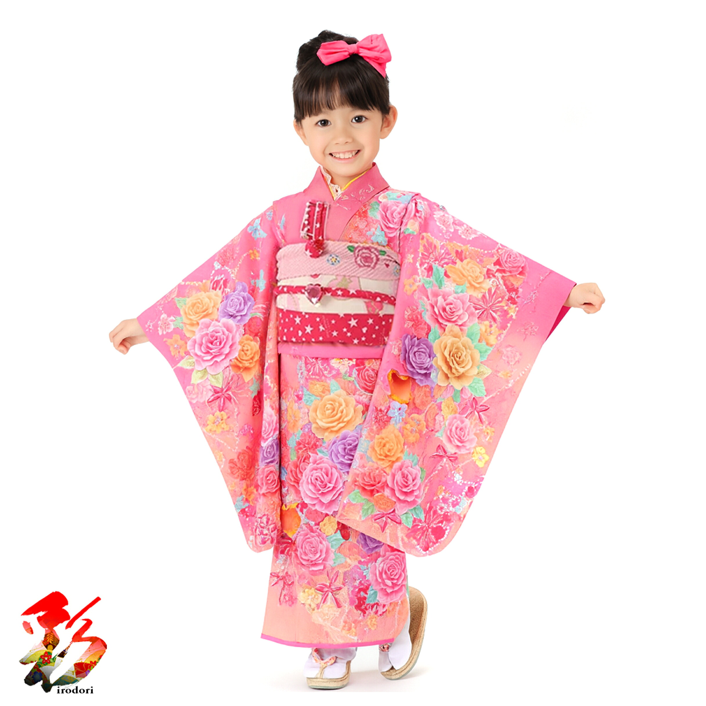 【レンタル】七五三 着物 7歳 フルセット レンタル 【7girl-k824 ピンク ジュエル しごきピンク】＜br /＞七五三 7歳女の子 お宮参り お正月 ひなまつり＜br /＞往復送料無料 着付けマニュアル付き 新品足袋プレゼント