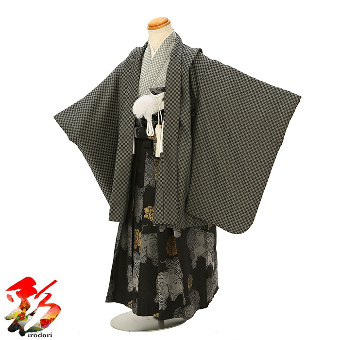 【レンタル】七五三 着物 レンタル《5歳 身長105～120cm前後》＜br /＞『5boy-k536 黒獅子　金袴セット』往復送料無料 着付けマニュアル付き 新品足袋プレゼント