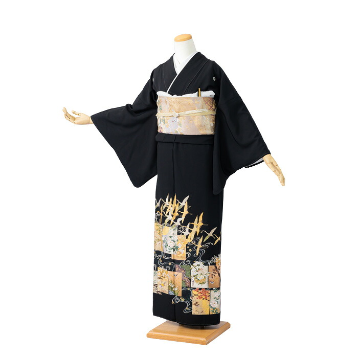 【レンタル】【黒留袖】 『短冊色模様』izumo-i-t5580　正絹　結婚式　貸衣装　黒留袖レンタル　着物　母親　着物レンタル　フルセット　留袖レンタル　レンタル衣装　女性　【往復送料無料】【新品足袋プレゼント】