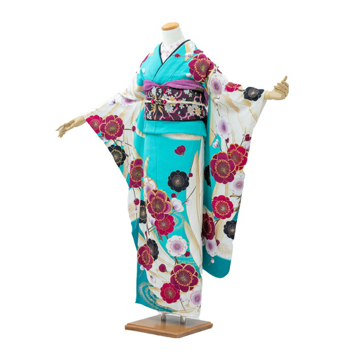 【レンタル】【Tallサイズ】『鶴文様』izumo-f9993＜br /＞成人式 振袖フルセット レンタル 成人式式典 お正月 結婚式 結納お祝い出席＜br /＞ (身長155cm～165cm位) (1月・12月)　往復送料無料　最長30日間長期レンタル可能
