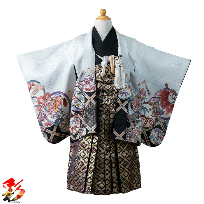 【レンタル】 《3歳 身長90～100cm》『鷹に小槌』3boy-izm-i-8012＜br /＞七五三 3歳 男の子 羽織 袴 着物フルセットレンタル お宮参り 端午の節句＜br /＞【往復送料無料】着付マニュアル付き【新品足袋プレゼント】＜br /＞