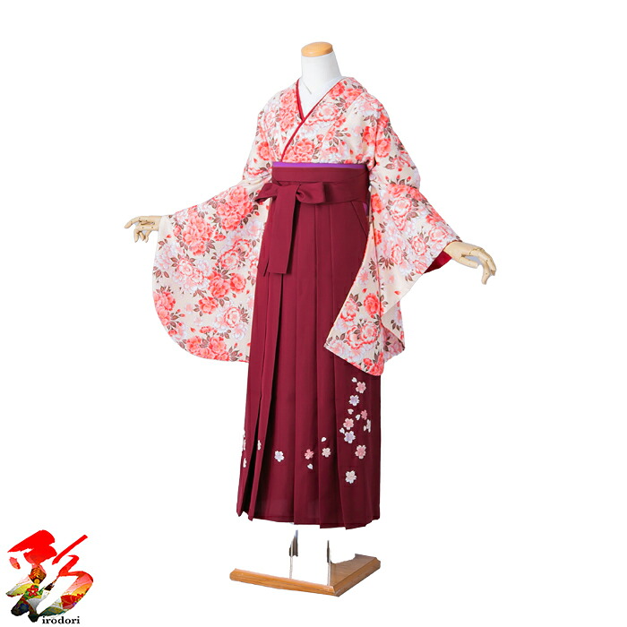 【レンタル】「八重桜に臙脂色袴」izm_i_s1037＜br /＞卒業式 袴 レンタル 女 フルセット 大学 専門学校【往復送料無料】【新品足袋プレゼント】レンタル期間　4泊5日＜br /＞