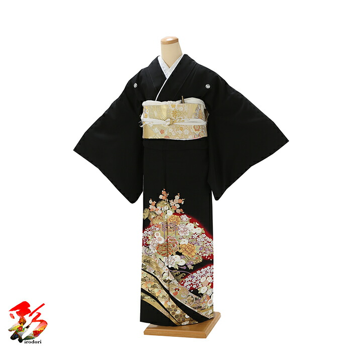 【レンタル】【桂由美】黒留袖『赤桜花斜 六角箱』ts-12　正絹　結婚式　貸衣装　黒留袖レンタル　着物 着物レンタル フルセット 留袖レンタル レンタル衣装 黒留袖レンタル 礼装 結納 往復送料無料