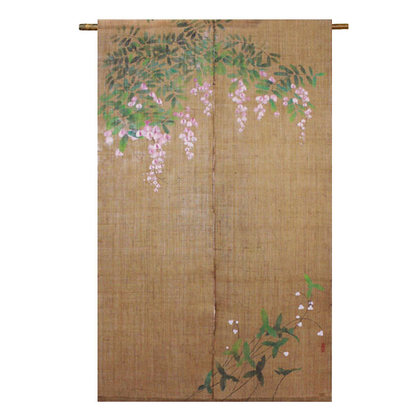 楽天市場】万葉舎 鳥獣戯画のれん 宴 麻100％ 88×150cm】麻のれん