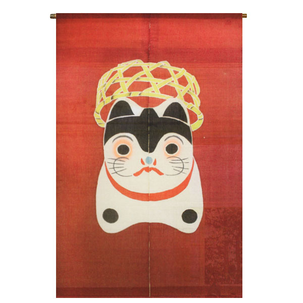 【貨物輸送無料】【ろうけつ染めのれん 笑 麻100％ 88×150ｃｍ】 のれん 貸し 万葉舎 京のれん 日本製 今めかしい ロング 和風 室内装飾 夏 春 秋 冬 目かくし 風よけ つつみ隠し 差し上げ物 差し上げ物 譲りわたす品 本麻 名著 レトロ 狛犬