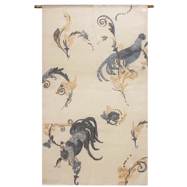 【貨物輸送無料】【本藍箔押のれん 双鶏 麻100％ 88×150ｃｍ】麻のれん のれん 貸し 万葉舎 京のれん 日本製 今めかしい ロング 和風 室内装飾 夏 春 秋 冬 目かくし 風よけ つつみ隠し 差し上げ物 差し上げ物 譲りわたす品 本麻 名著 レトロ  生み出すことり