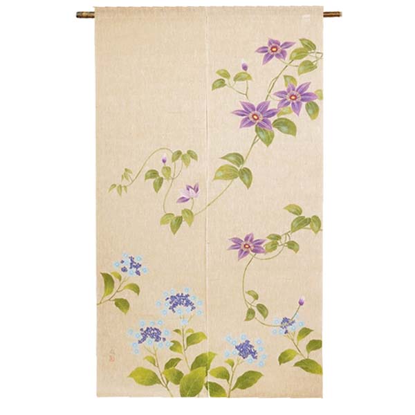 【送料無料】【手描きのれん 江戸琳派 風車に紫陽花 ジュート63% 麻37% 88×150ｃｍ】麻のれん のれん 暖簾 万葉舎 京のれん 日本製 おしゃれ ロング 和風 インテリア 夏 春 秋 冬 日除け 風よけ 目隠し プレゼント 贈り物 贈答品 麻 古典 レトロ 生成り 21,450円