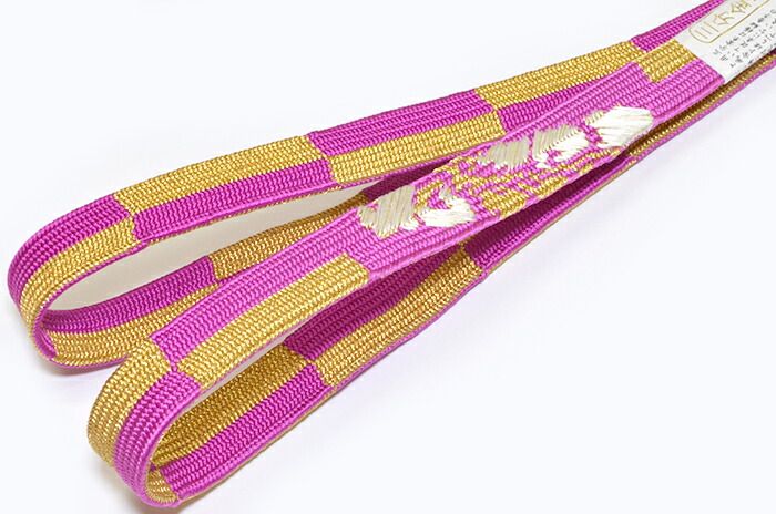 振袖向き　正絹帯締め　平組 マゼンタピンク×ゴールド　市松 【帯じめ】【ふりそで】【成人式】