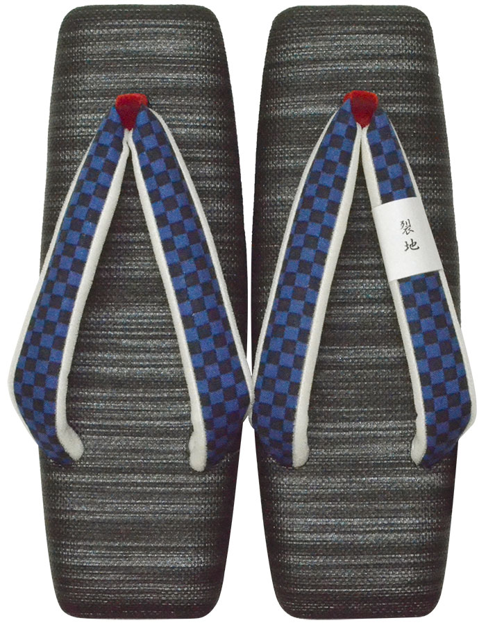 真四角草履 黒×青（鼻緒/市松飾りつけ） Ｍ大きさ（２３，０ｃｍ） 【日本製】【成人女性】【レディース】 【心地好い】【和装履きもの】
