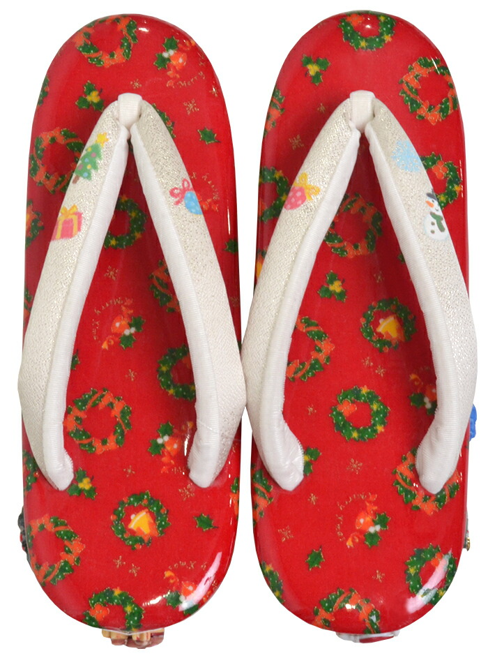 クリスマス草履 赤×白・銀（鼻緒） Xmas借り受ける Ｍ大きさ（２３，５ｃｍ） 【成人女性】【レディース】【和装履きもの】【日本製】 【Christmas】【聖ニコラス】【馴鹿】