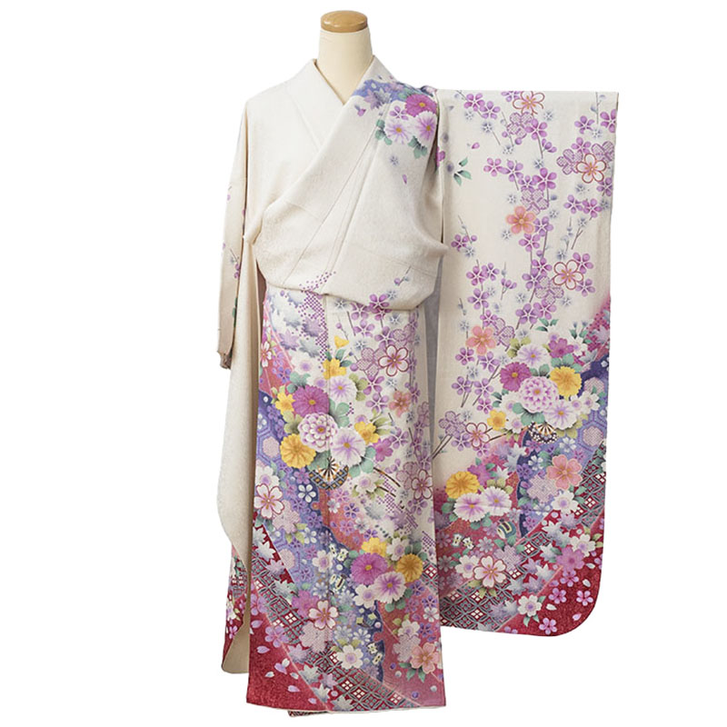 未仕立て 振袖 22点セット「Dear 墨黒 牡丹と藤花」仮絵羽