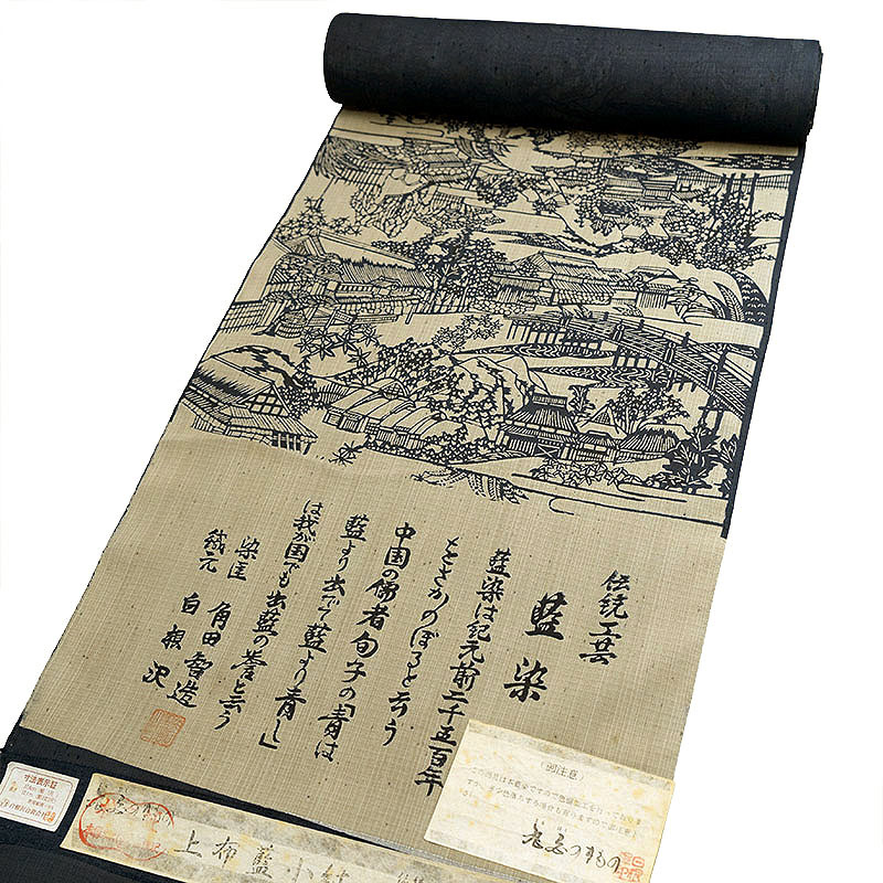 正絹 藍染 小紋 上布 単衣 反物 アウトレット 訳あり 紗 夏 日本の絹 夏着物 浴衣 米沢織 角田智造 型染 正絹着物 正絹反物 手染 女性物 おしゃれ着物 カジュアル シルク 正絹着尺 正絹きもの 日本製｜きもの幸造