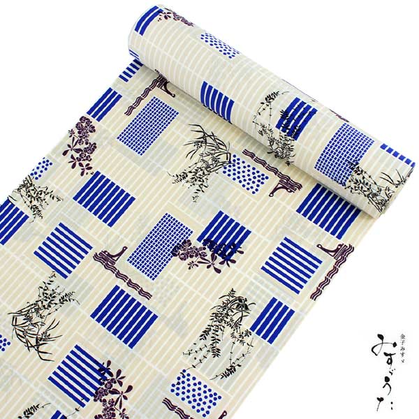 着物 反物 仕立て付き ベージュ 青 格子 蘭 XS S M L XL サイズ 袷 単衣 みすゞうた 金子 みすゞ 洗える着物 反物 小紋 ポリエステル 小紋 セミオーダー 着物 コート 羽織 和装 和服 送料無料 セール対象外 Kt09ふく