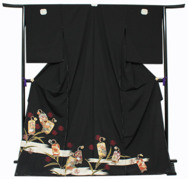 【正絹黒留袖 未仕立て 仮絵羽 印籠と百寿柄】礼装 黒留め袖 新品 お誂え 購入 販売 結婚式 既婚 五つ紋 家紋 フォーマル 【hzふこ】