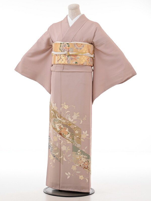 【レンタル】色留袖 【紋】ブライダル 着物レンタル 結婚式 【式典】【授賞式】【およばれ】ピンク金箔たんざく小花