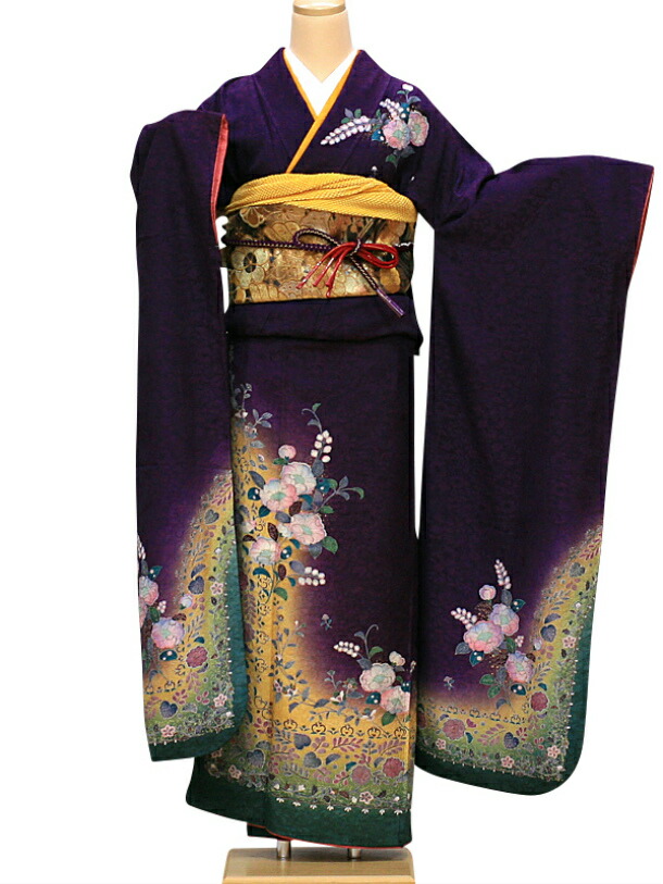蝶と花が華やか　振袖フルセット　成人式前撮り結婚式　長襦袢は別売です♡ 引き振袖・蝶に花｜白無垢・色打掛レンタルなら結婚式着物専門の