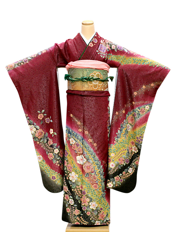 ナユカ様　394.総絞りと刺繍　振袖7点セット　正絹　フルセット　成人式 仕立ての良い振袖7点セット 正絹 フルセット 成人式