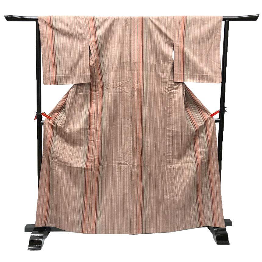 京やH187 正絹 単衣 ひとえ 紬 細縞文様 ベージュ 単衣仕立てもの お仕立てもの売り上げ金 再利用御召しもの 未当て嵌める 新古品