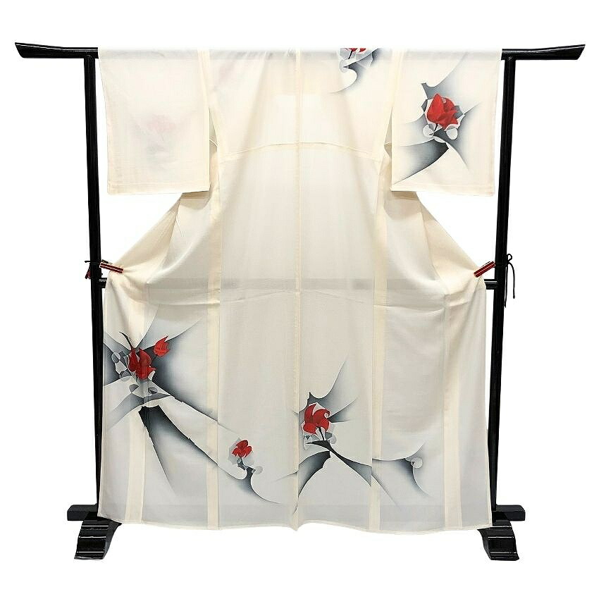 京やI617 正絹 夏着物 絽 薄物 訪問着 付下げ 附下 シルクの夏着物 絽のきもの 三本絽 特選駒絽 幾何学文様 白×墨色 モノトーンの着物 単衣の時期から盛夏まで 仕立て上がり 夏のきもの 単衣仕立て 6月7月8月9月に 美品 特選夏着物 フォーマルからカジュアルまで 送料無料|きもの館 京や