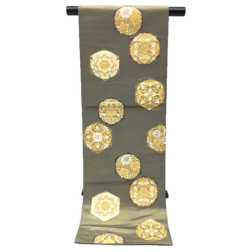 C5 琳派色紙文 本金箔 帝王紫 桔梗 菊 蔦 鶴 六通 正絹 フォーマル