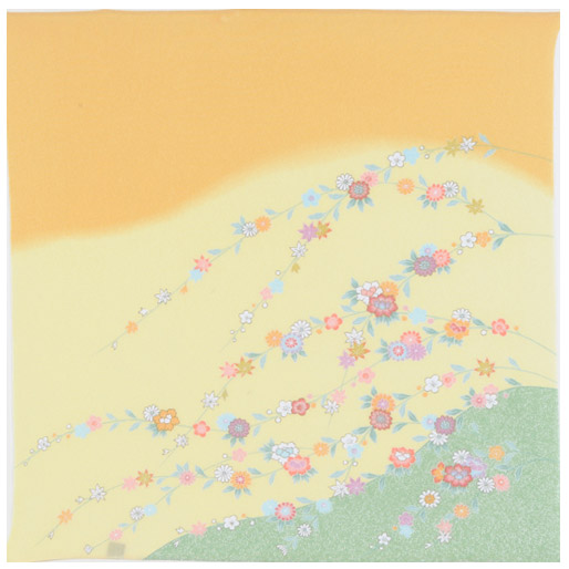 【4/18 20:00-★18thSALE & 10%OFF】正絹ちりめん友禅　風呂敷　二巾68cm　7号　「花の枝」　ヤマブキ