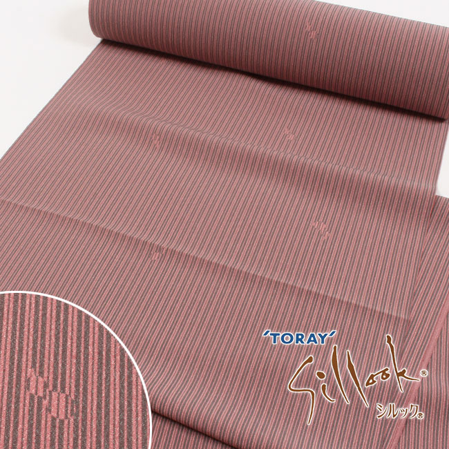 【4/18 20:00-★18thSALE & 10%OFF】東レシルック 洗える小紋　縦縞　ひょうたん柄　 蘇芳香　洗えるきもの シルラック加工 単・袷用