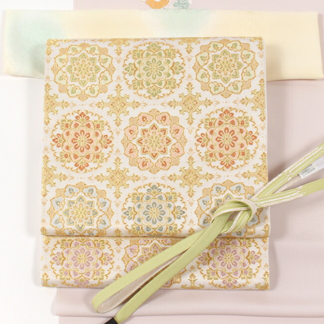 【4/18 20:00-★18thSALE & 10%OFF】特選西陣袋帯 「カラフル華紋段」 白地 フォーマル袋帯 彩栄