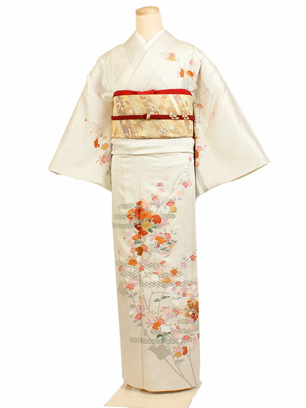 レンタル 訪問着 単衣 夏物 身長:155~165cm 正絹 アイボリー系 母親 着物 結婚式 お宮参り as-0033