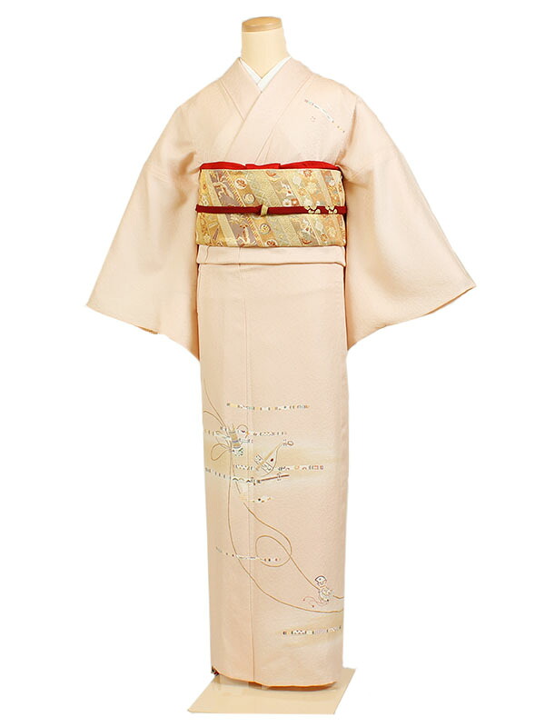 レンタル 訪問着 単衣 夏物 身長：155～165cm 正絹 ベージュ系 母親 着物 結婚式 お宮参り as-0037