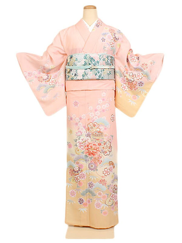 レンタル 訪問着 広幅 単衣 夏物 身長：155～161cm ピンク系 母親 着物 結婚式 お宮参り 大きいサイズ as-0061