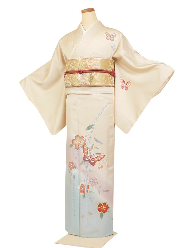 レンタル 訪問着 単衣 夏物 身長:150~159cm 正絹 クリーム系 母親 着物 結婚式 お宮参り as-0063|京都 きものれんたる京商