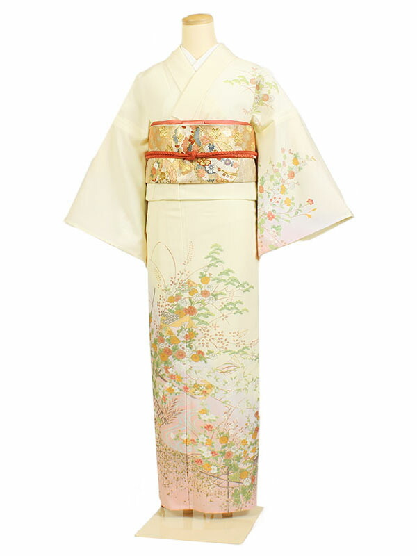 レンタル 訪問着 単衣 夏物 身長：155～163cm 黄系 母親 着物 結婚式 お宮参り as-0071