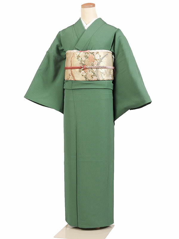 【広幅 大きいサイズ】レンタル 色無地 単衣 夏物 一つ紋 身長：150～155cm 号数：15～17号 緑系 as-0075｜京都 きものれんたる京商 11,218円
