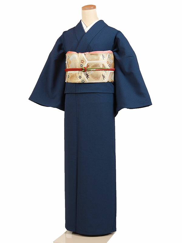 レンタル 色無地 広幅 単衣 夏物 一つ紋 身長：155～165cm 紺系 母親 着物 結婚式 お宮参り 大きいサイズ as-0080