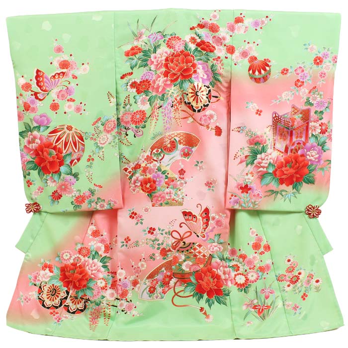 レンタル 単衣初着 女児 緑ピンクぼかし 花車 グリーン 夏用 5月6月7月8月9月10月 お宮参り 祝い着 産着レンタル 祝着レンタル 貸衣装 衣裳 帽子 よだれかけ フルセット 女の子 ベビー 赤ちゃん 子ども 着物 宮参り 安い かわいい 涼しい軽い 薄物 往復送料無料 B237