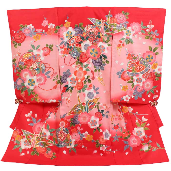 レンタル 単衣初着 女児 赤ぼかし 鼓 折り鶴 四季花 夏用 5月6月7月8月9月10月 お宮参り 祝い着 産着レンタル 祝着レンタル 貸衣装 衣裳 帽子 よだれかけ フルセット 女の子 ベビー 赤ちゃん 子ども 着物 宮参り 安い かわいい 涼しい軽い 薄物 往復送料無料 B262