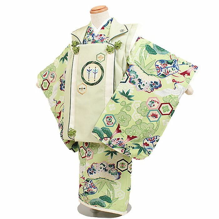 【レンタル】被布 男児 3歳用 七五三 黄緑『乙葉』身長95～105cm 被布セット 男の子 753 七五三兄弟 d3-0026 7,252円