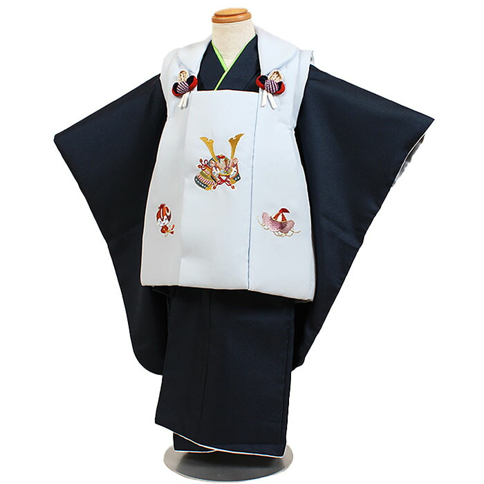 【レンタル】被布 男児 3歳用 七五三 水色×紺 身長90～100cm 被布セット 男の子 753 七五三兄弟 d3-0028